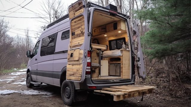 男性が素晴らしいDIYキャンピングカーを建築